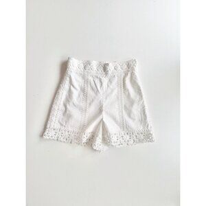 ZARA White Cotton Canvas Crochet Lace Trim High Waisted Shorts, Size XS